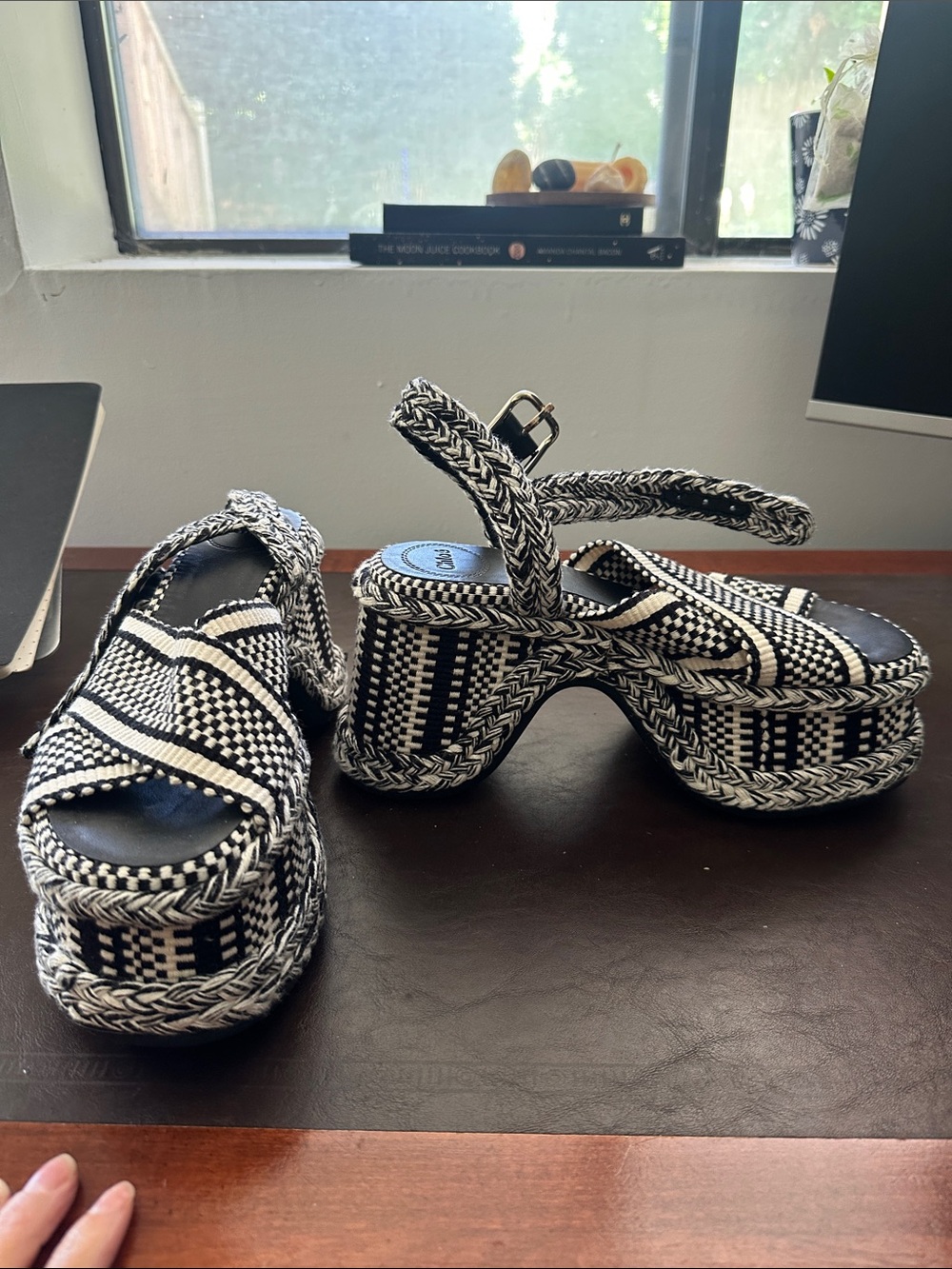 Chloe x Bergdorf Goodman exclusive Amambaih Black&White Braided Platform Sandals